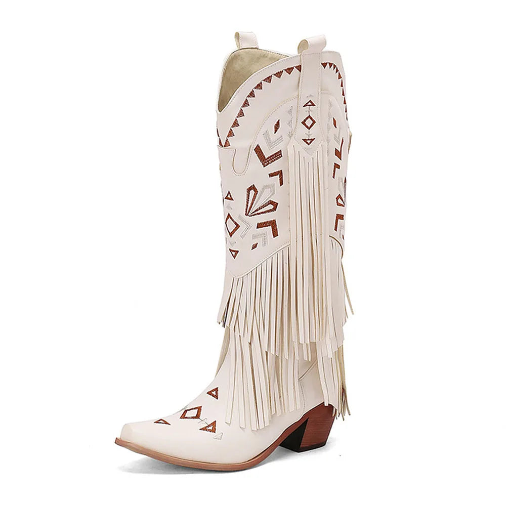 Cowgirl Mid-Calf Women Western Boots  Heel Cowboy Shoes