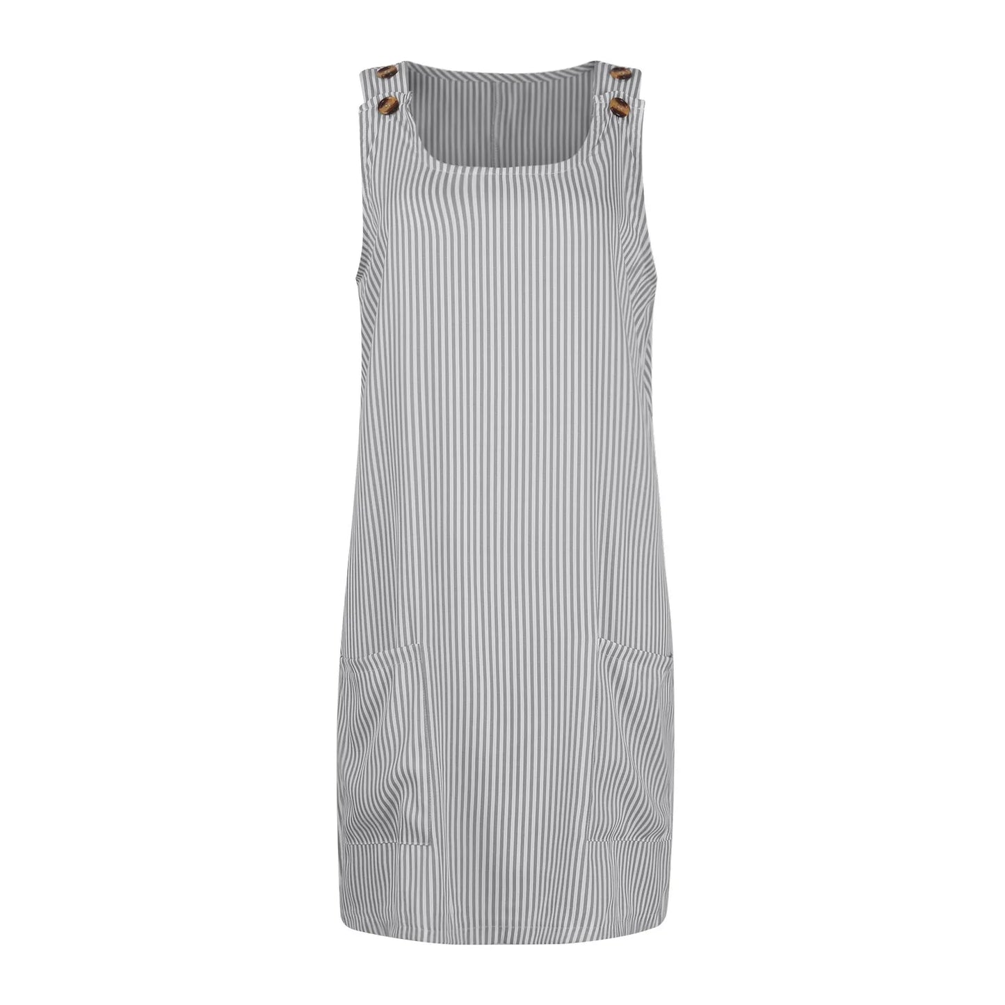 Summer Fashion Stripped Patchwork Commuting U-Neck Sleeveless Pockets