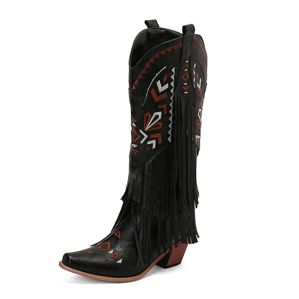 Cowgirl Mid-Calf Women Western Boots  Heel Cowboy Shoes