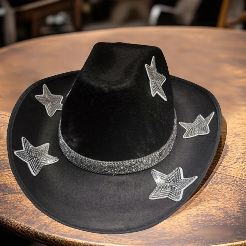 Women Glitter Cowboy Hat with Sequin Stars