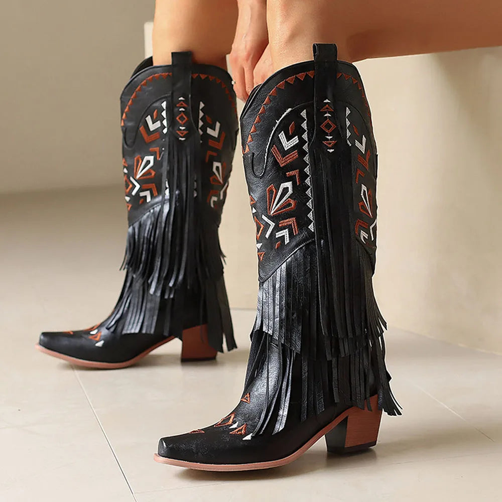 Cowgirl Mid-Calf Women Western Boots  Heel Cowboy Shoes