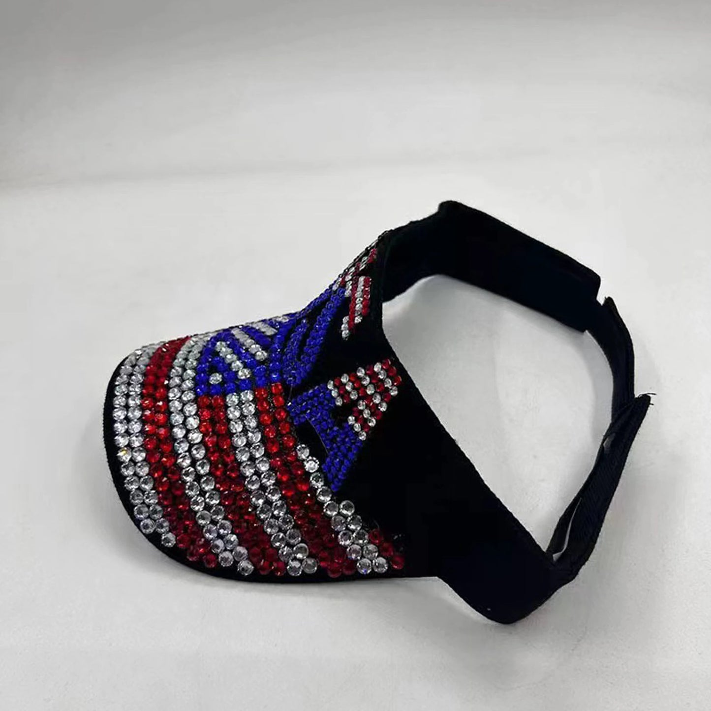 Stylish Women s Rhinestone Embellished Patriotic Sun Visor