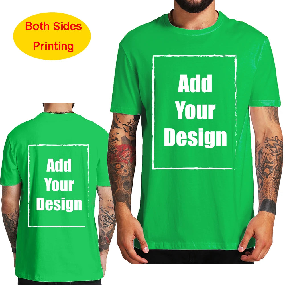 Custom T Shirt for Men Front Back Print Make Your Design Logo Text Gift made USA