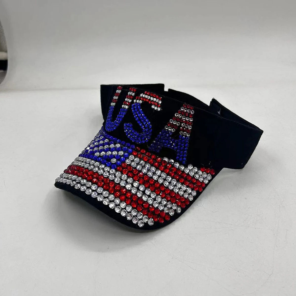 Stylish Women s Rhinestone Embellished Patriotic Sun Visor