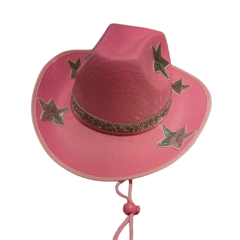 Women Glitter Cowboy Hat with Sequin Stars