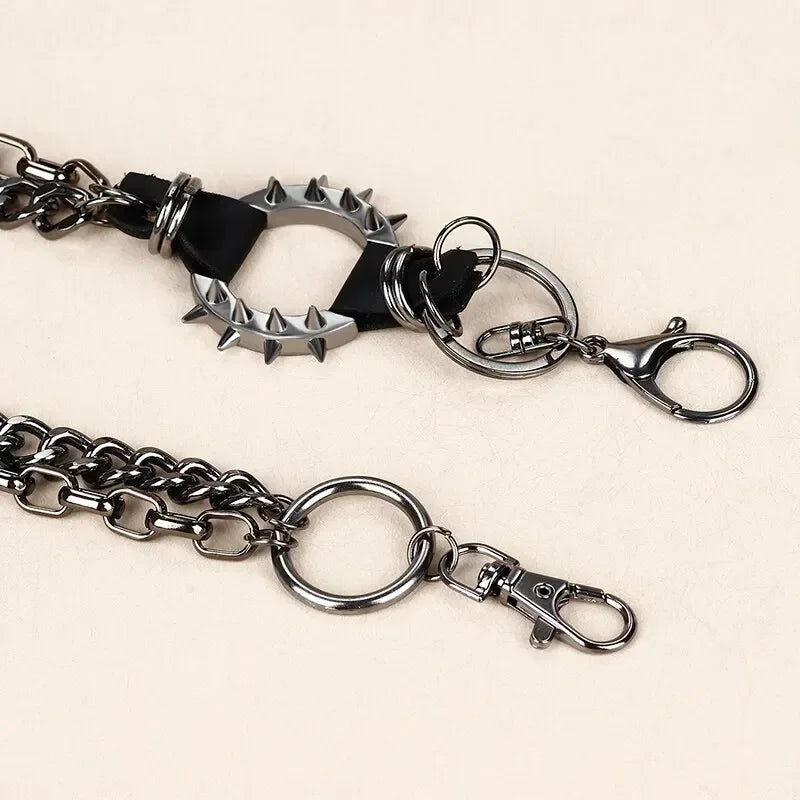 Punk Waist Chains, Spiked Hip Hop Trouser Chains, Retro Metal Belts for Pants,