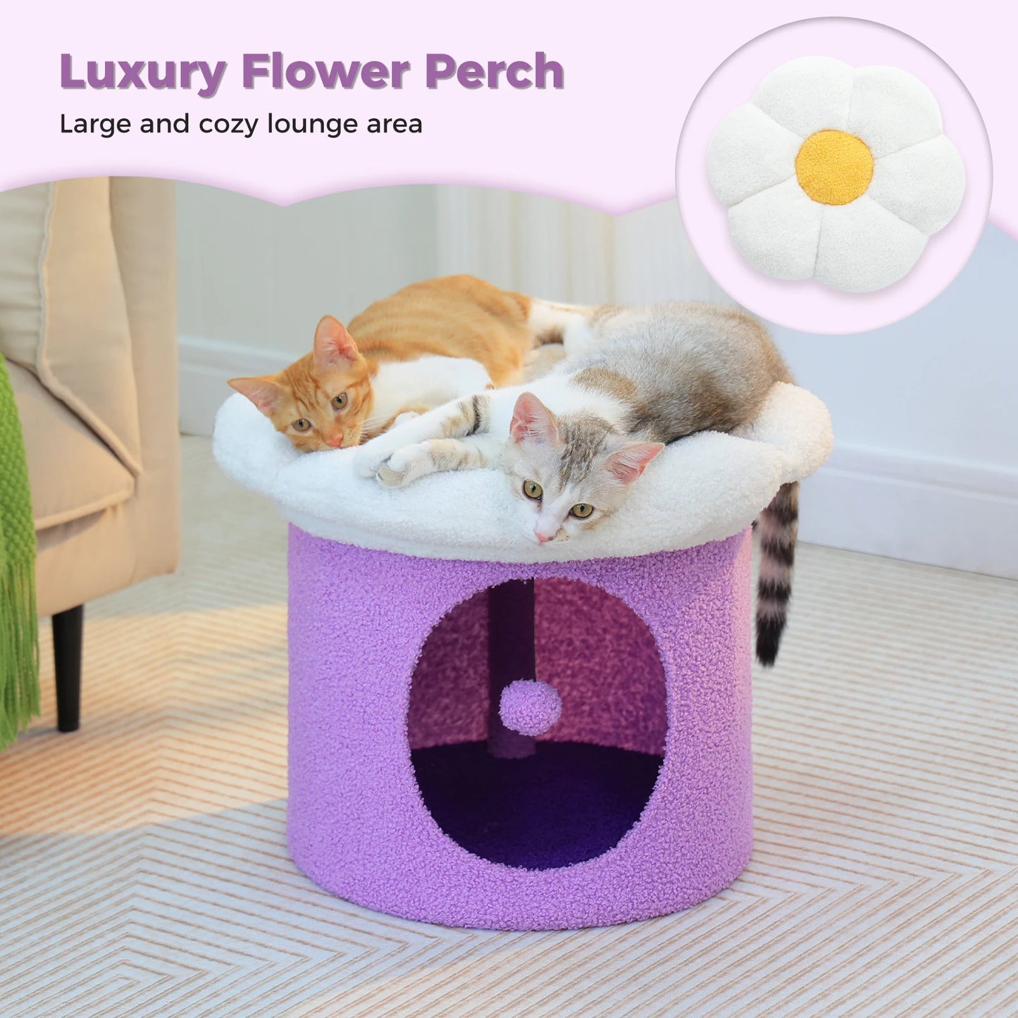 Cat Beds for Indoor Cats, Large Cat House with Removable Flower Cat Bed