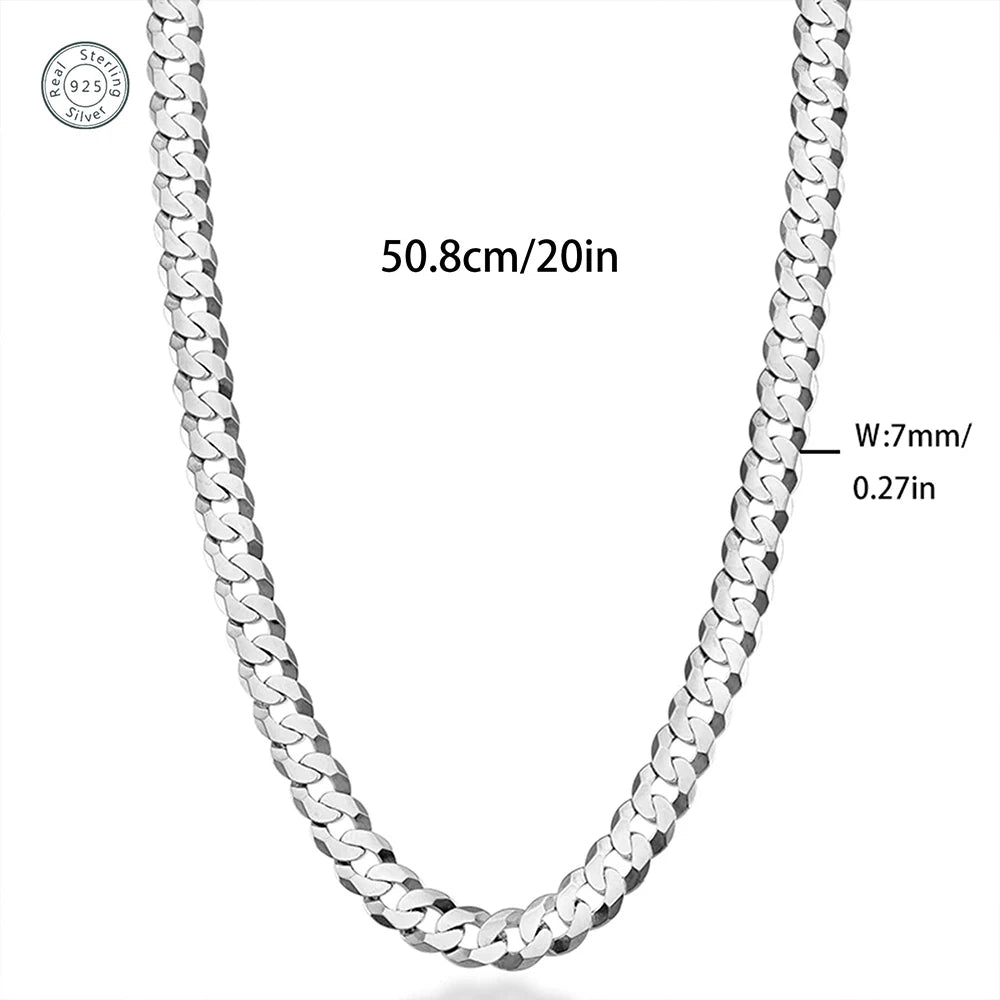 7mm Men's Cuban Link Chain 925 Sterling Silver Necklace