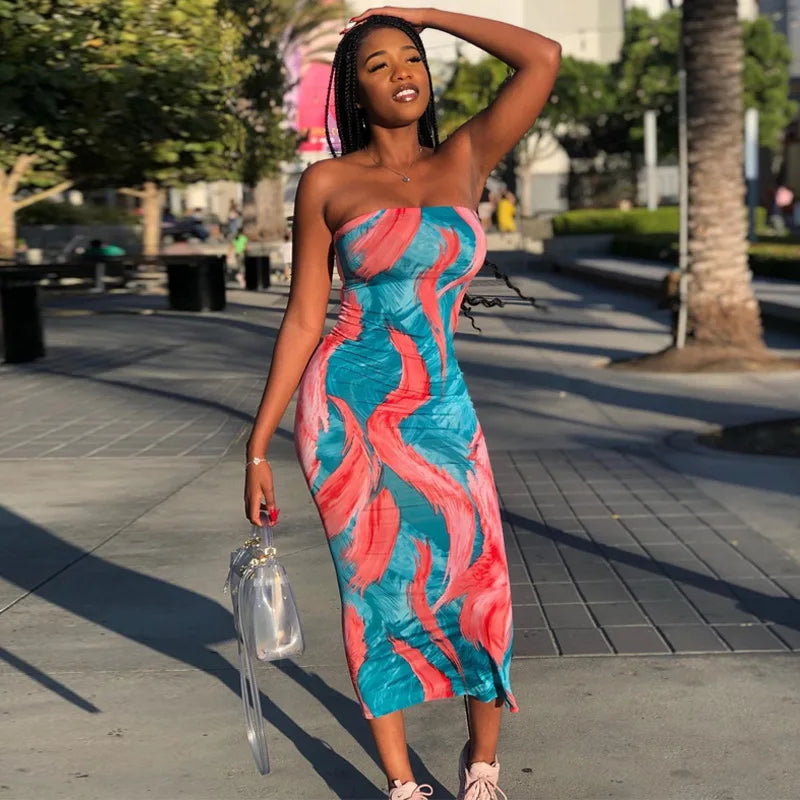 Summer Women's Colorful Tie Dye Print Off Shoulder Wrapped