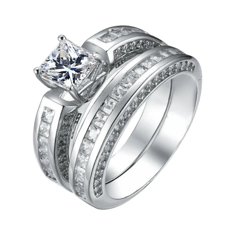 2pcs/set Alliance Engagement Wedding Rings