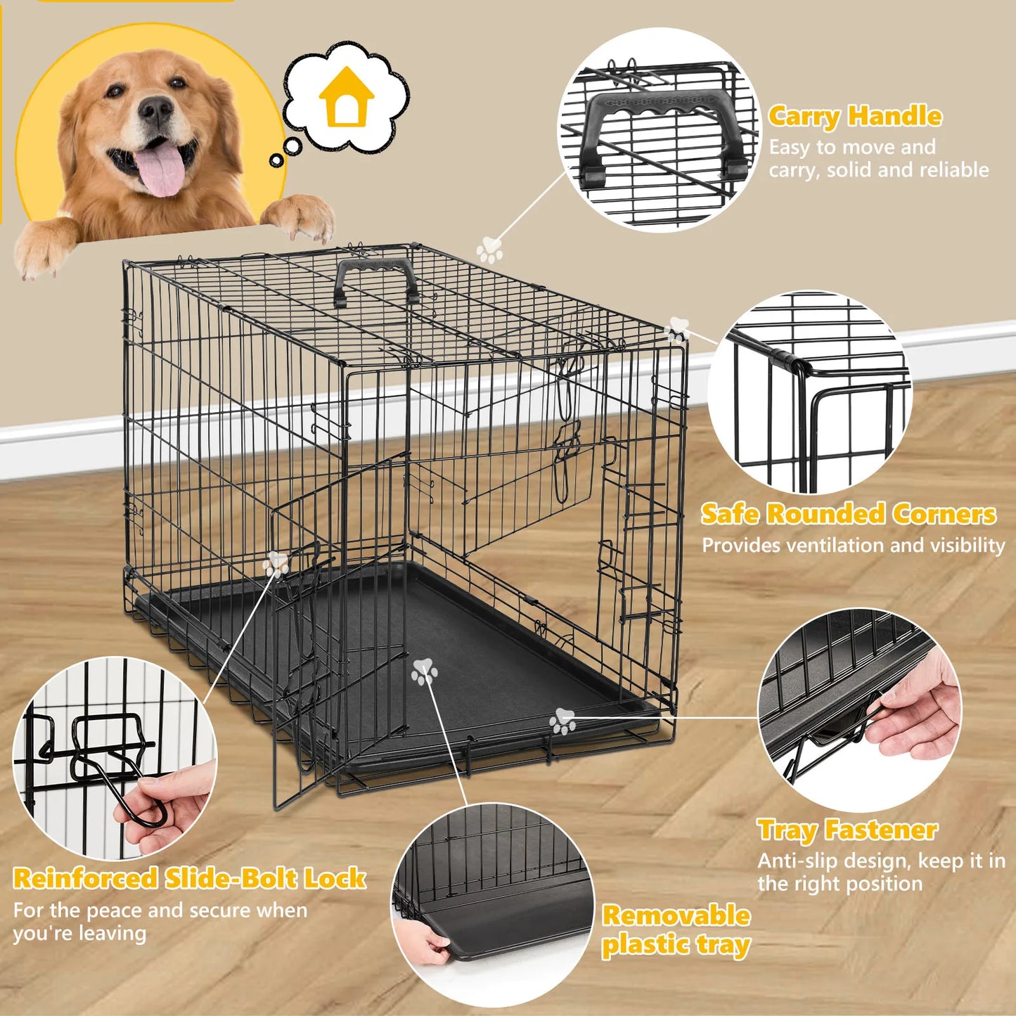 Double Door Folding Metal Wire Dog Cage