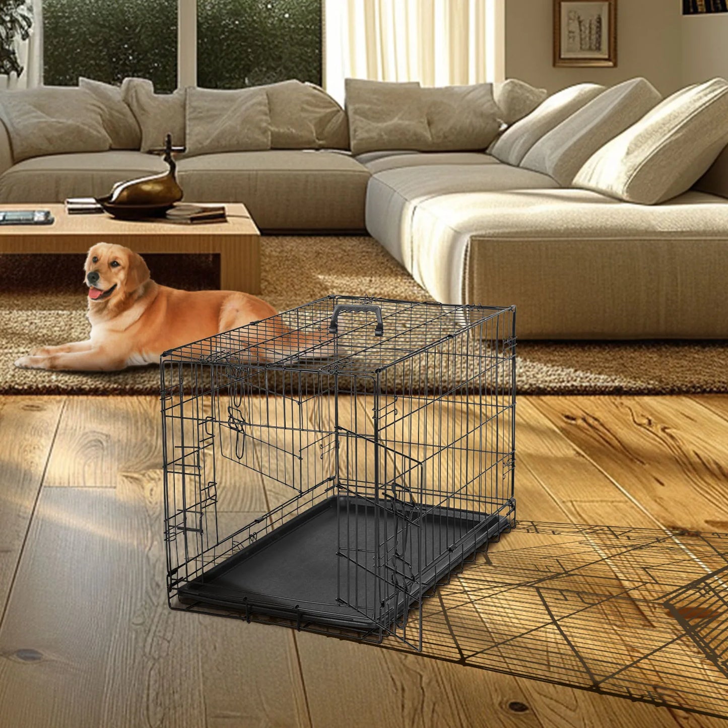 Double Door Folding Metal Wire Dog Cage